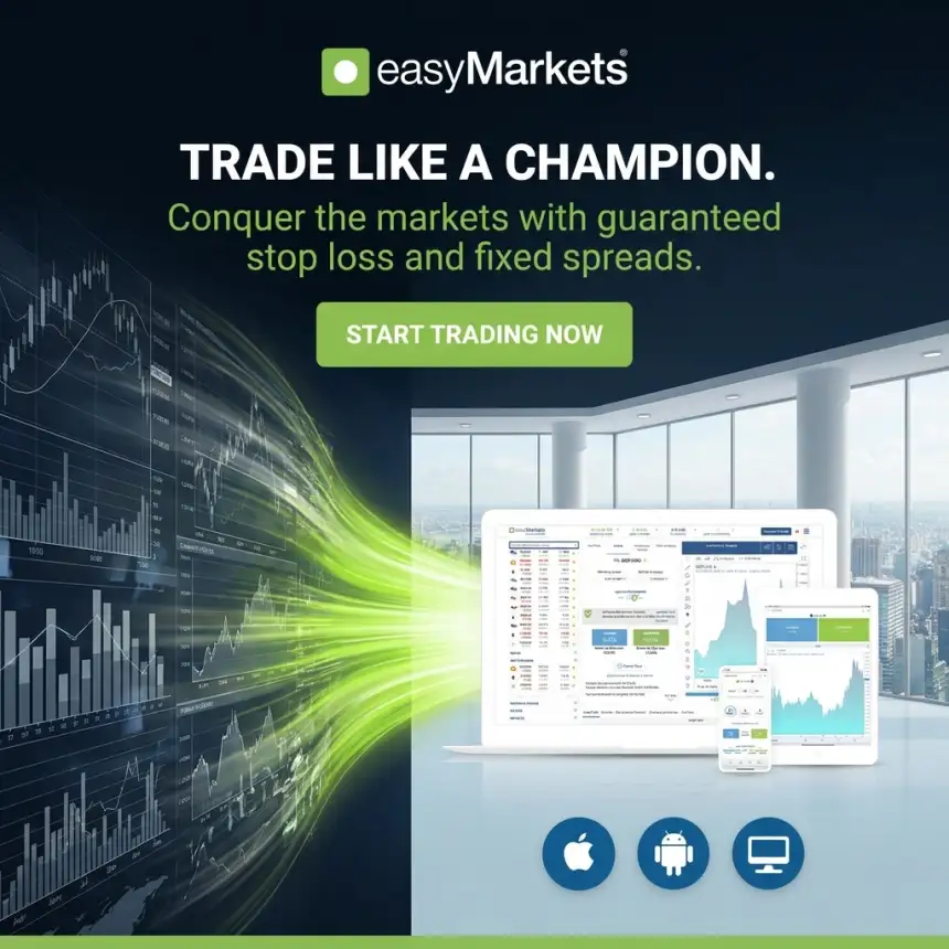 Static trading ad generated with AdGPT: "Trade like a champion" headline over platform screens and market charts
